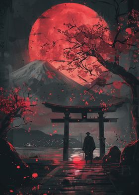 Red Moon Torii Gate Fuji