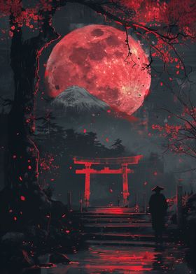 Red Moon Torii Gate Fuji