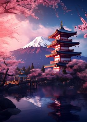 pagoda Japan Fuji Cherry