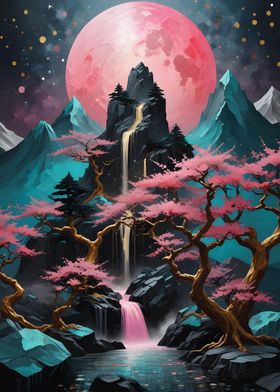 Pink Moon landscape 