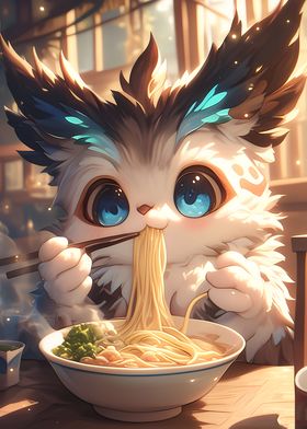 Owl eating Ramen