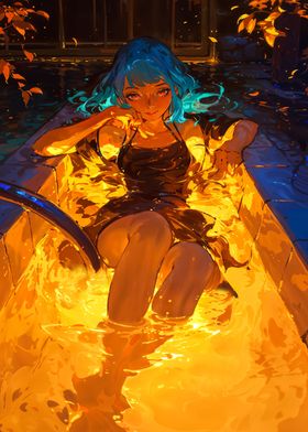 anime girl in lava pool