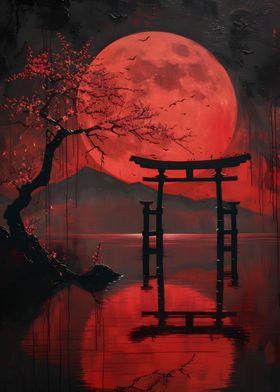 Red Full Moon Holy lake