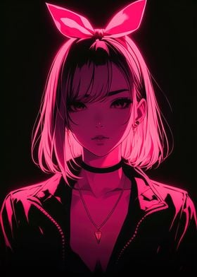 neon pink glow anime girl