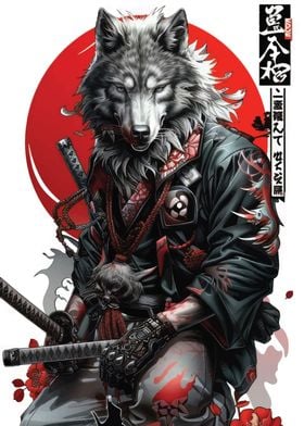 JAPANESE WOLF ART POSTER