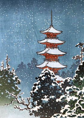 Nikko Pagoda in Snow 