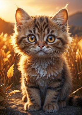 Kitten Sunbathing on Rock