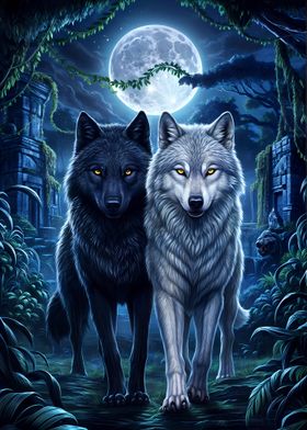 Two wolf in jungle