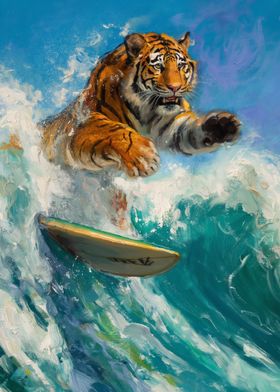 Tiger Surfer Surfing Waves