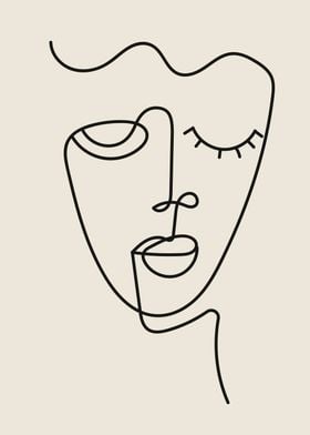 Sad Woman face line art