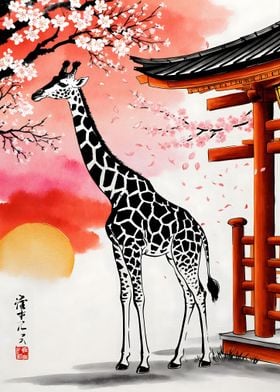 Giraffe Japan Painting