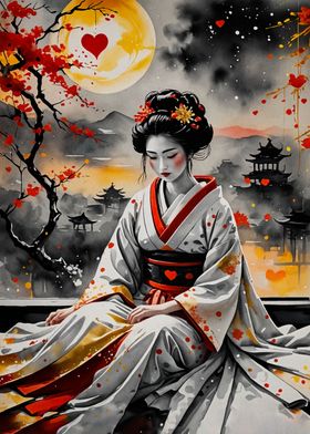 japanese red moon geisha