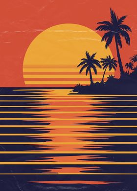 Retro Vintage Beach Sunset