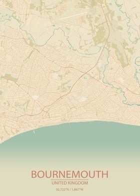 Bournemouth UK Vintage Map