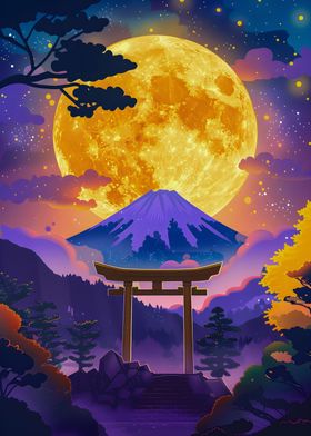 Full Moon Japanese Landscp