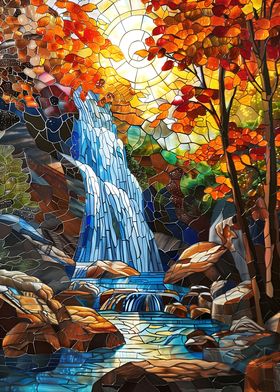 Forest Waterfall in Autumn