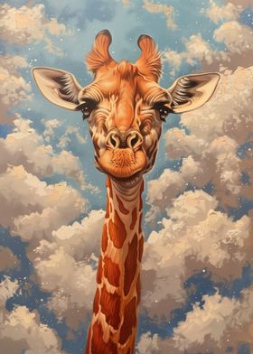 Giraffe Portrait Clouds