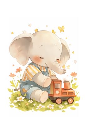 Cute Elephant with Train