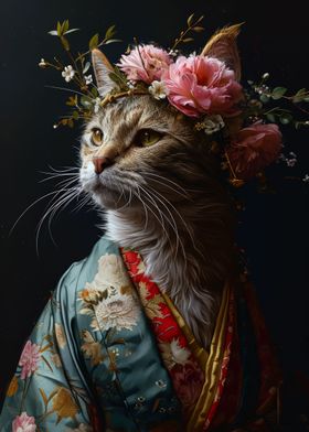 Cat with flowers portrait