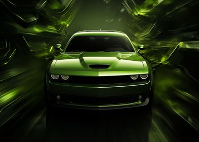 Green Dodge Challenger car