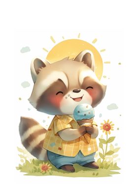 Raccoon Eating Ice Cream