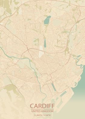 Cardiff UK Vintage CityMap