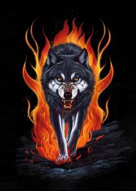 Fierce Wolf in Flames