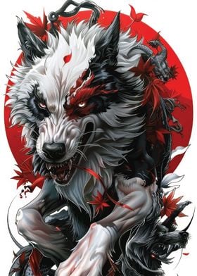 JAPANESE WOLF ART POSTER