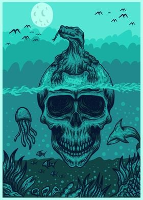 Komodo Skull ocean art