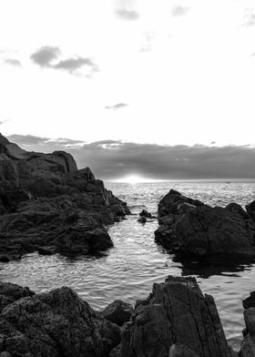 Black and white beach calm