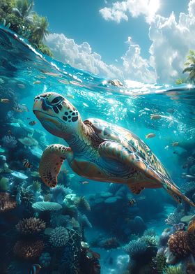 Underwater tropical Turtle
