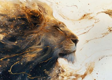 Digital Lion Art Gold