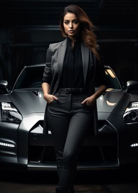 Stylish woman Nissan GTR