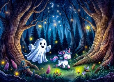 Adorable ghost and unicorn