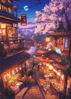 Warmly Lit Japanese Street