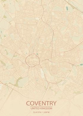 Coventry UK Vintage Map