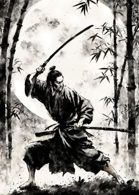 Samurai Sumi E Artwork