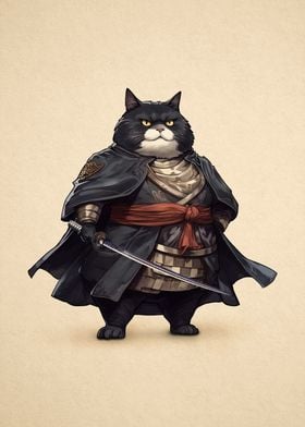 Tuxedo Cat Samurai Warrior