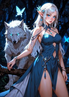 Stunning Elf with Her Wolf