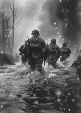 Troops crossing river