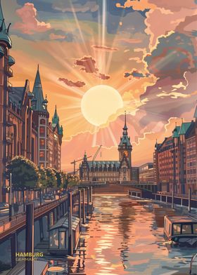 Sunset in Hamburg Germany