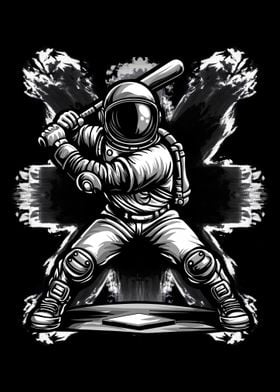 Astronaut playing baseball