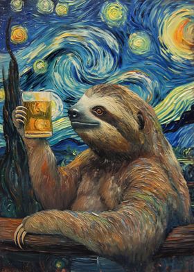 Funny Sloth Drinking Beer