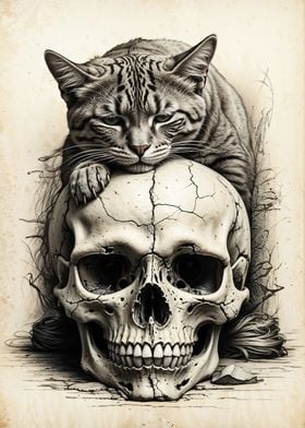 Cat Sleeping on Skull