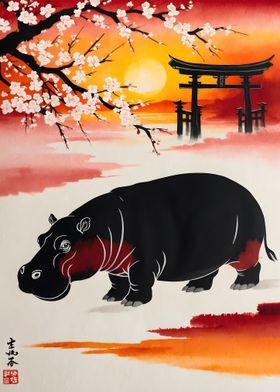 Hippo Japan Painting