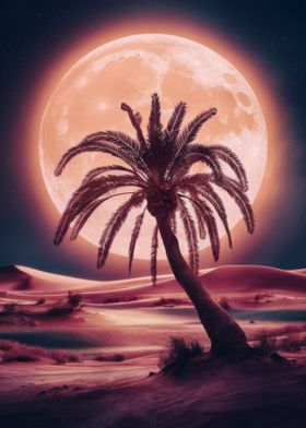 Palm Tree Moon Desert