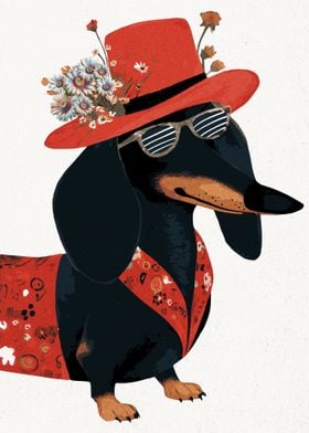 Funny Dachshund Floral Hat