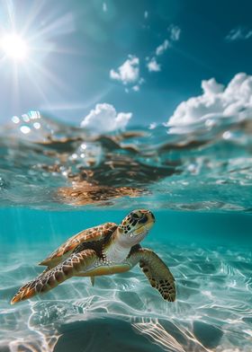 Turtle Swimming in Crystal