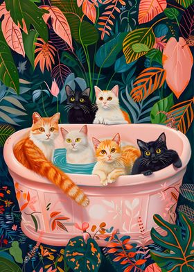 cats bathing Together