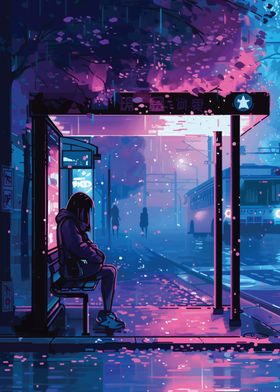 Girl at the Lofi Bus Stop